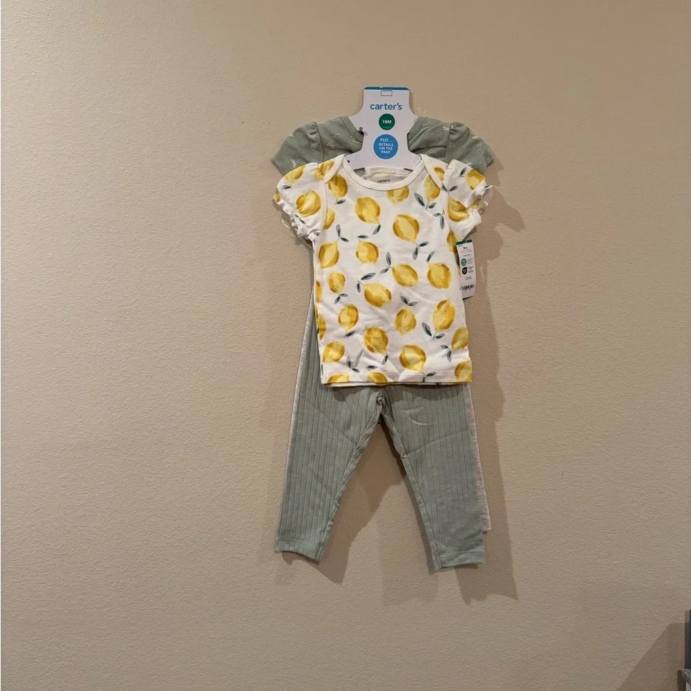 NWT Carter's Lemon Print Tee and Green Pants 4-Piece Set